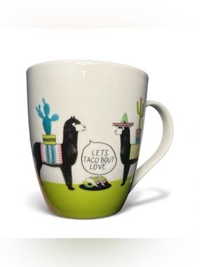 NEW Pfaltzgraff Sentiment Let's Taco 'Bout Love Llama Mug Cactus Aztec Western